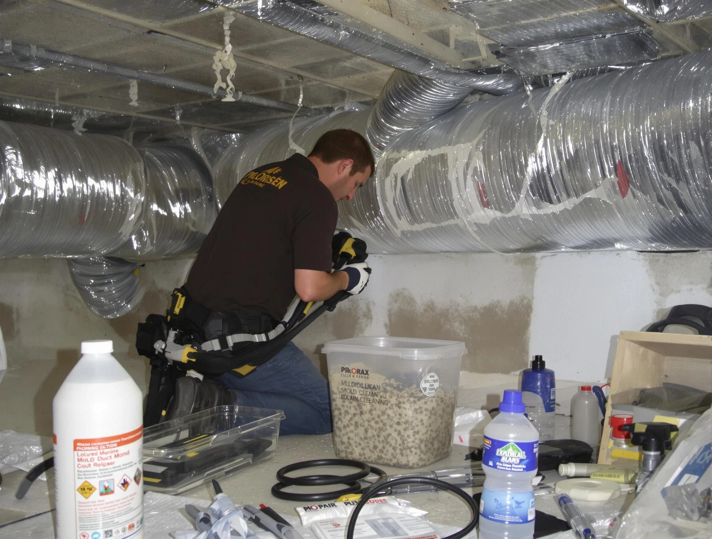 Corrales Air Duct Cleaning specialist performing professional mold removal from air ducts in Corrales