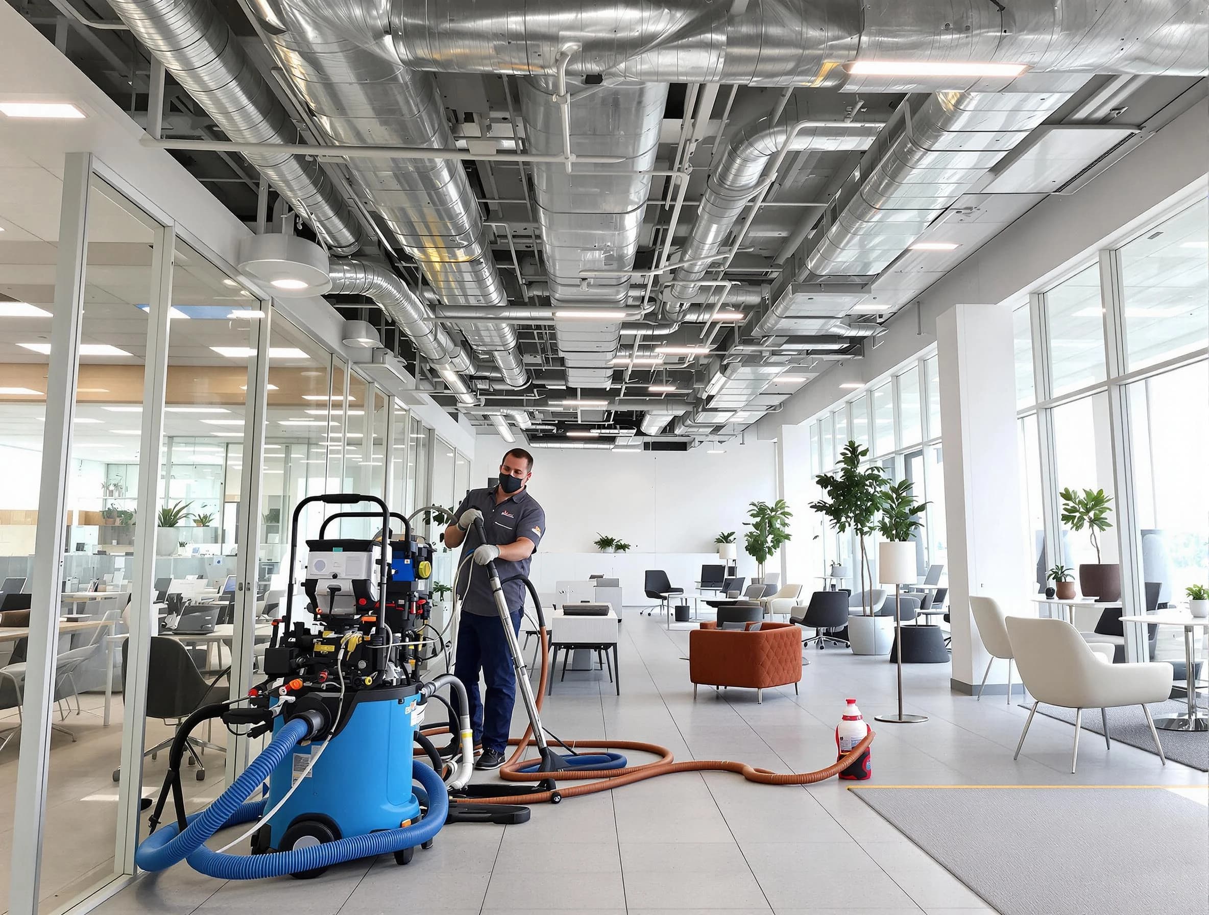 Corrales Air Duct Cleaning team conducting comprehensive commercial duct cleaning at a business location in Corrales