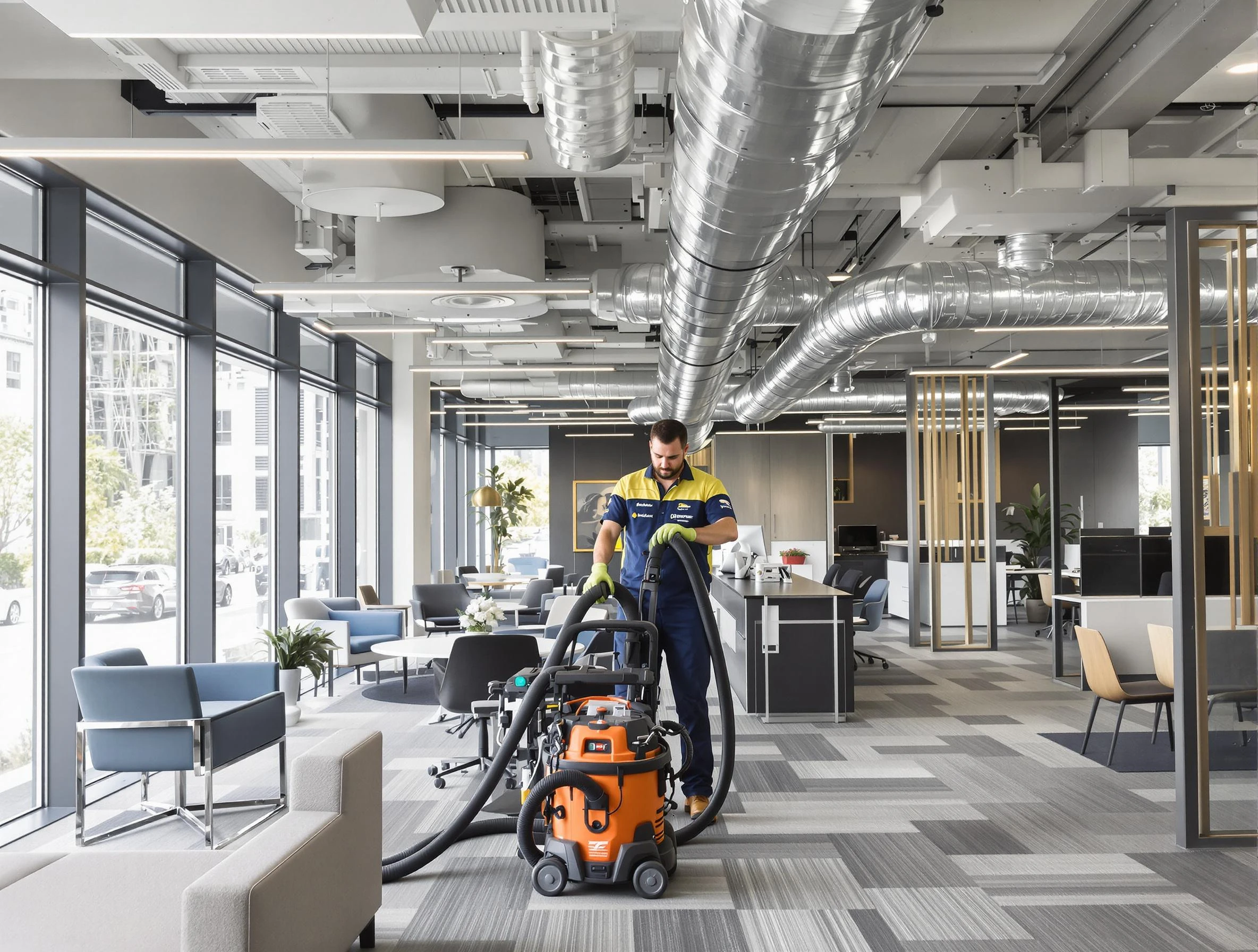 Corrales Air Duct Cleaning team performing thorough commercial duct cleaning at a Corrales business center